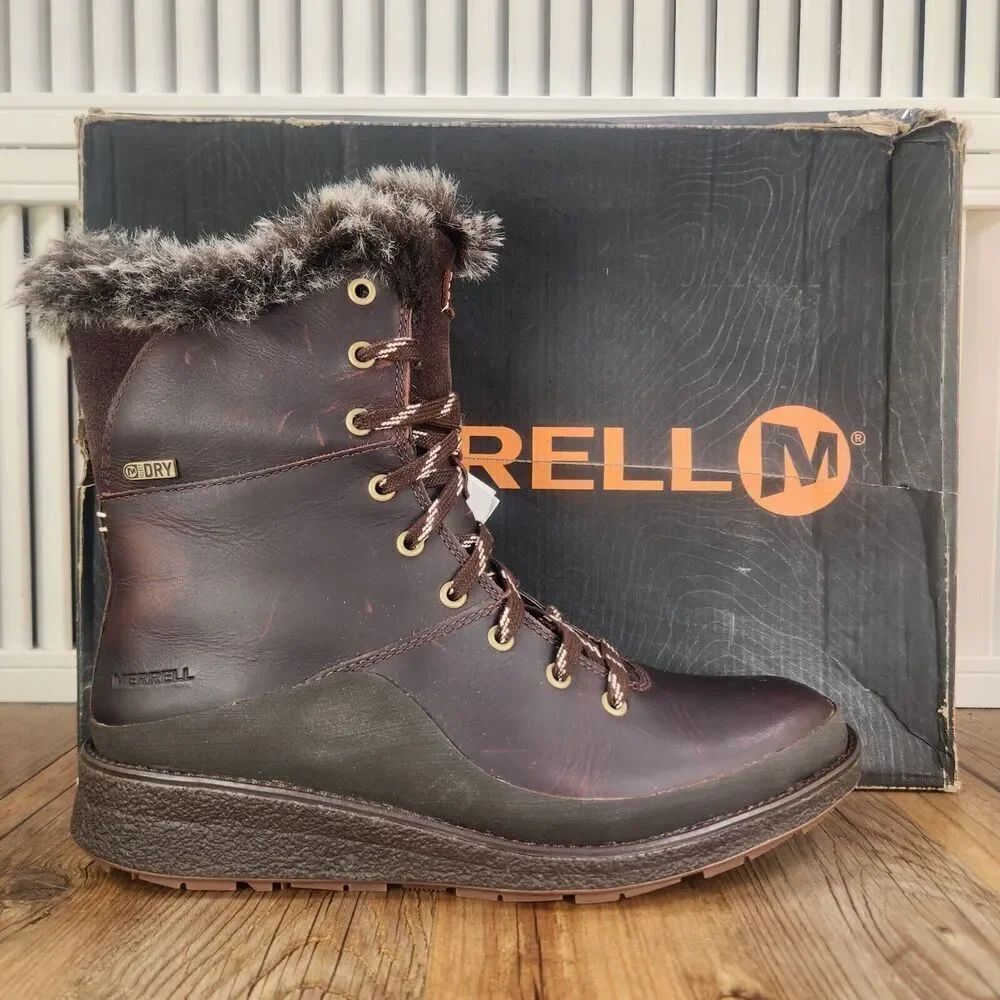 Merrell Tremblant Ezra Lace WP Ice+ Women Sz 7 Brown Leather Vibram Winter Boots